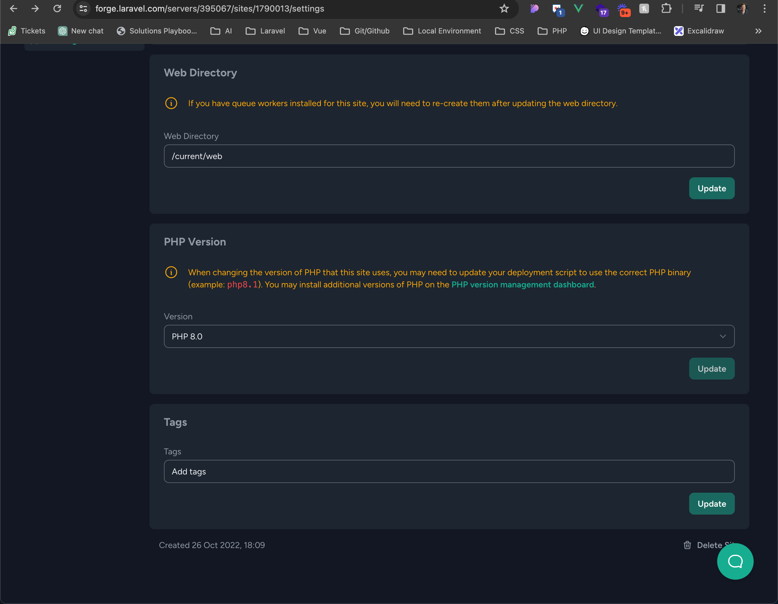 Forge Site Settings