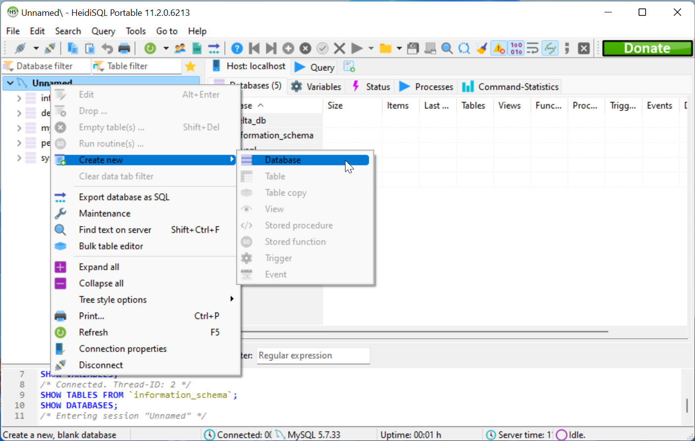 Manage database