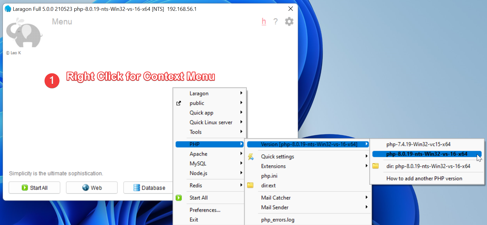 Select PHP version